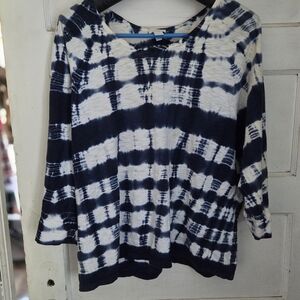 Chico's Indigo and Cream Tie-Dye Long Sleeve Top